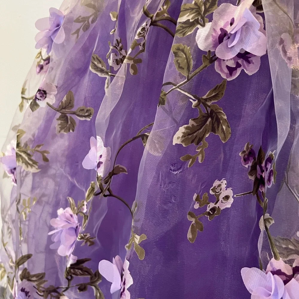 Elisse dance costume, purple floral dramatic tutu, size large child - Picture 6 of 10